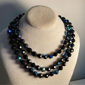 Gorgeous Triple-Strand Black Glass Vintage Necklace